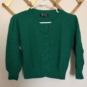 Green Knit Button-Front Women's Sweater Cardigan